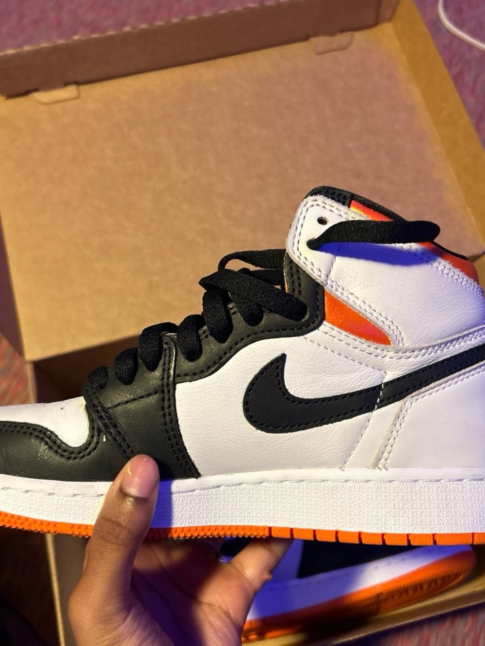 Jordan Kids White Black Orange High-Top Sneakers